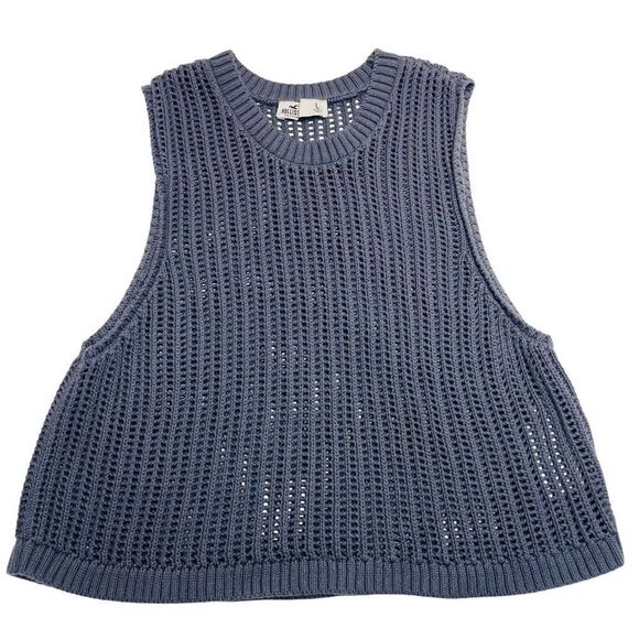 Hollister High-neck Crochet-style Sweater Tank Gray Blue Size Large - Picture 3 of 10